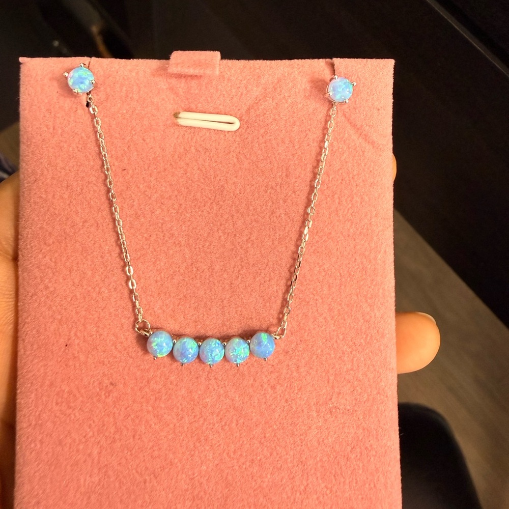 Elegant 925 Sterling Silver Opal Necklace Set E15-41